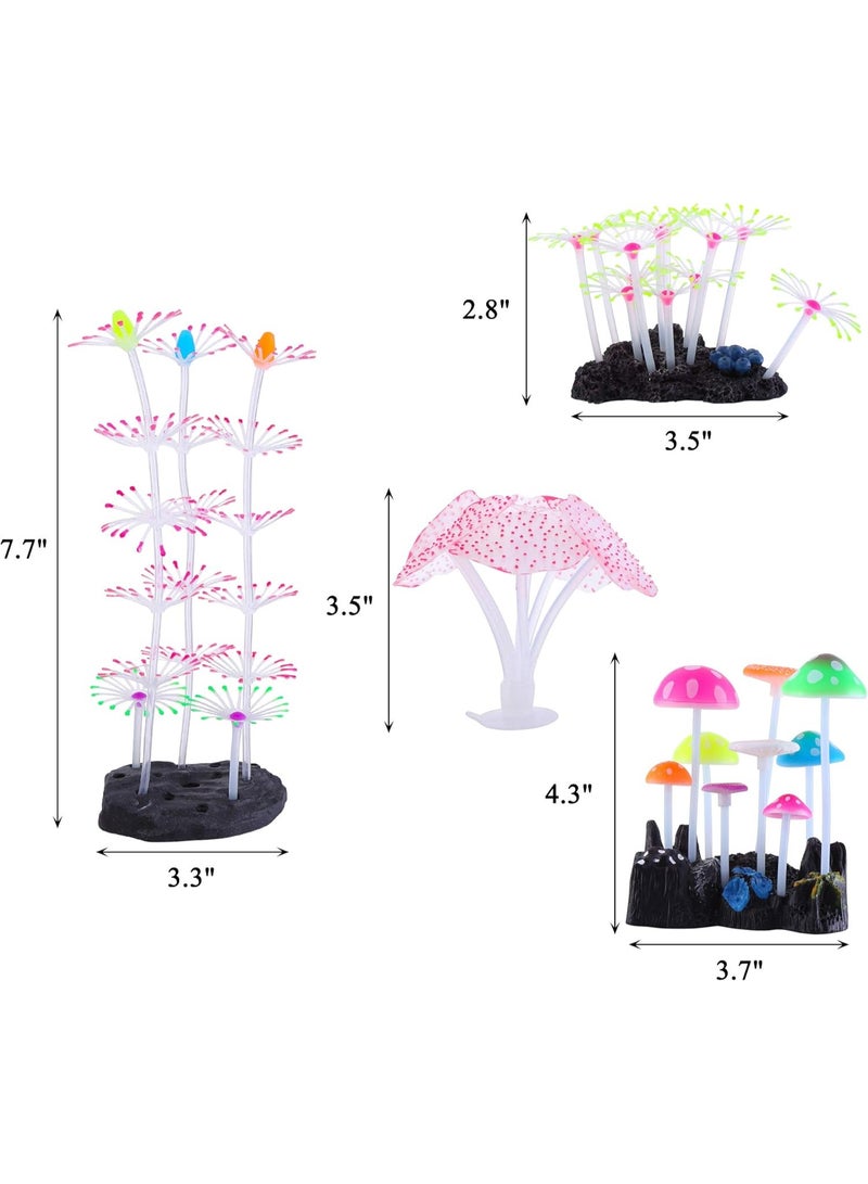 4 Pack Aquarium Decorations Coral Reef  Mushroom Anemone Simulation Coral Plant  Effect Silicone for Fish Tank Decorations - Image 3
